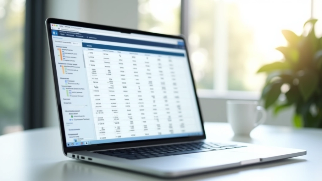 Tabel på computerskærm med organiserede data og kolonner